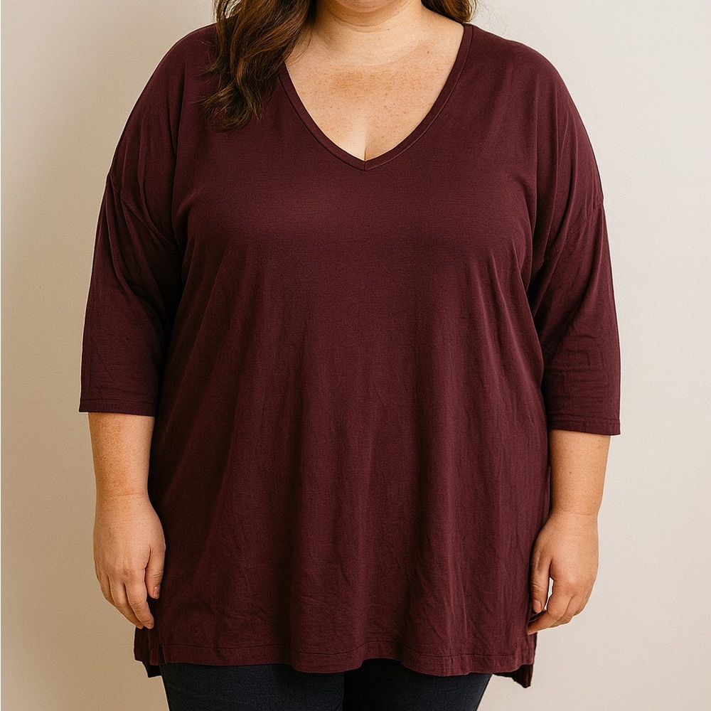 Soho Jeans New York 3/4 Sleeve T-Shirt Maroon Top Women's XL